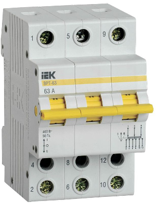 60231 Выключатель-разъединитель трехпозиционный 3п ВРТ-63 63А IEK MPR10-3-063