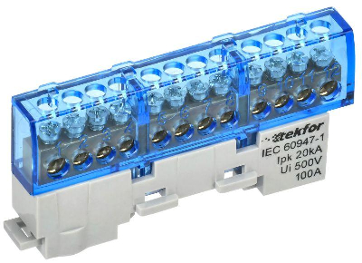 23112 Шина неизолир. 6х9мм 12отв. на DIN-рейку синяя TEKFOR TF-NN10-12-DL-K07