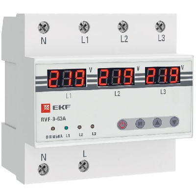 17617 Реле выбора фаз с дисплеем RVF-3-63А PROxima EKF RVF-3-63a